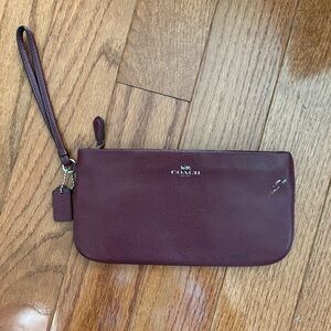 Coach Burgundy Leather Wristlet Clutch with Strap